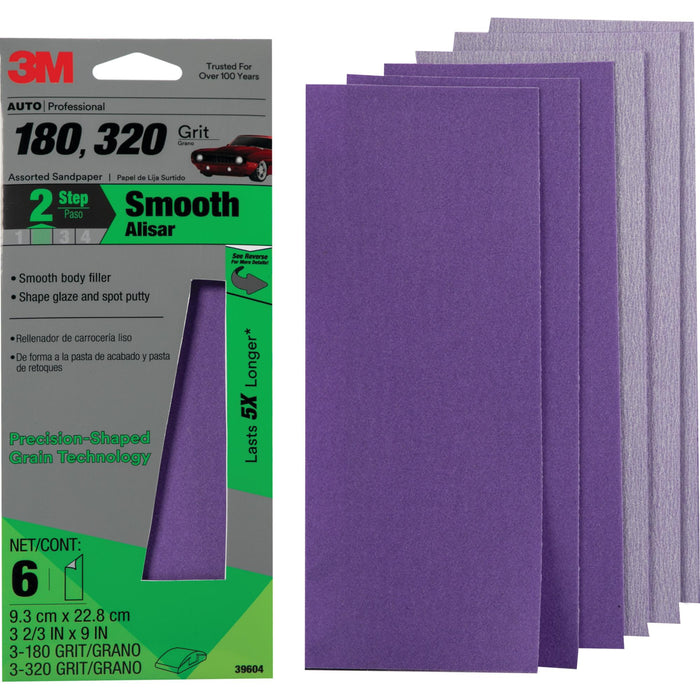 3M Auto Performance PSG Sandpaper, 39604SRP, 3-2/3 in x 9 in, 180/320
Grit