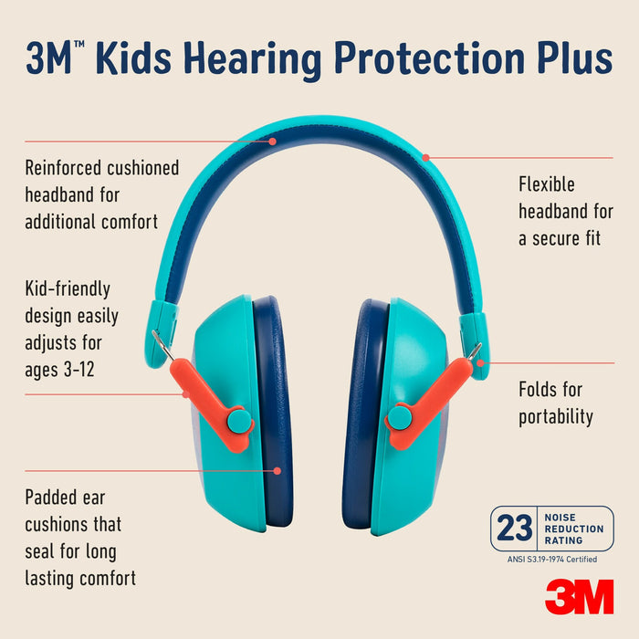 3M Kids Hearing Protection Plus PKIDSP-TEAL, Teal