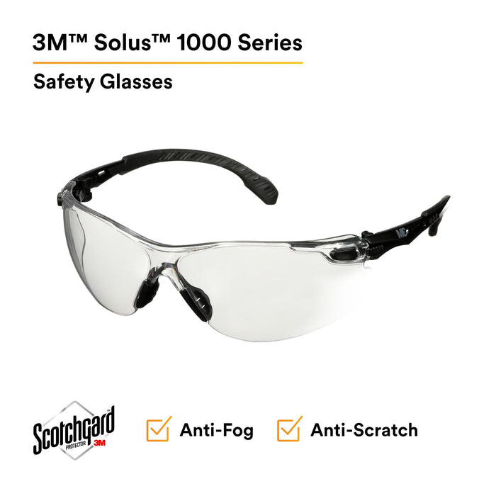 3M Solus 1000 Series, S1501SGAF, Black Temples, Scotchgard Anti-Fog Coating