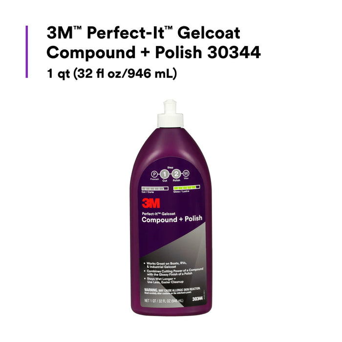 3M Perfect-It Gelcoat Compound + Polish 30344, 1 qt (32 fl oz/946 mL)
