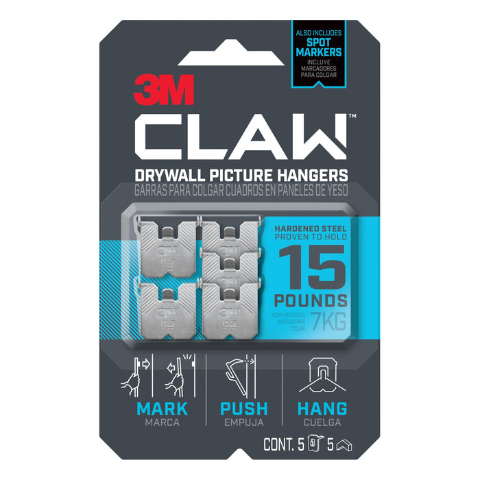 3M CLAW Drywall Picture Hanger 15 lb with Temporary Spot Marker 3PH15M-5EF