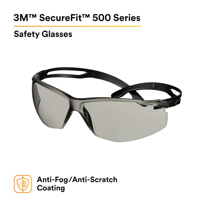 3M SecureFit 500 Series SF507AF-BLK, Black, IO Gray Anti-Fog/Anti-
Scratch Lens