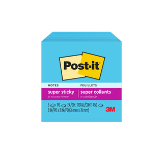 Post-it® Super Sticky Notes 654-5SSBE, 3 in x 3 in (76 mm x 76 mm)