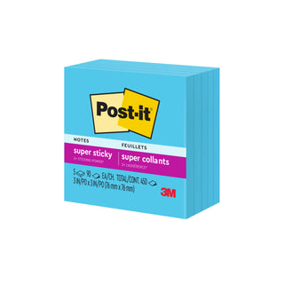 Post-it® Super Sticky Notes 654-5SSBE, 3 in x 3 in (76 mm x 76 mm)