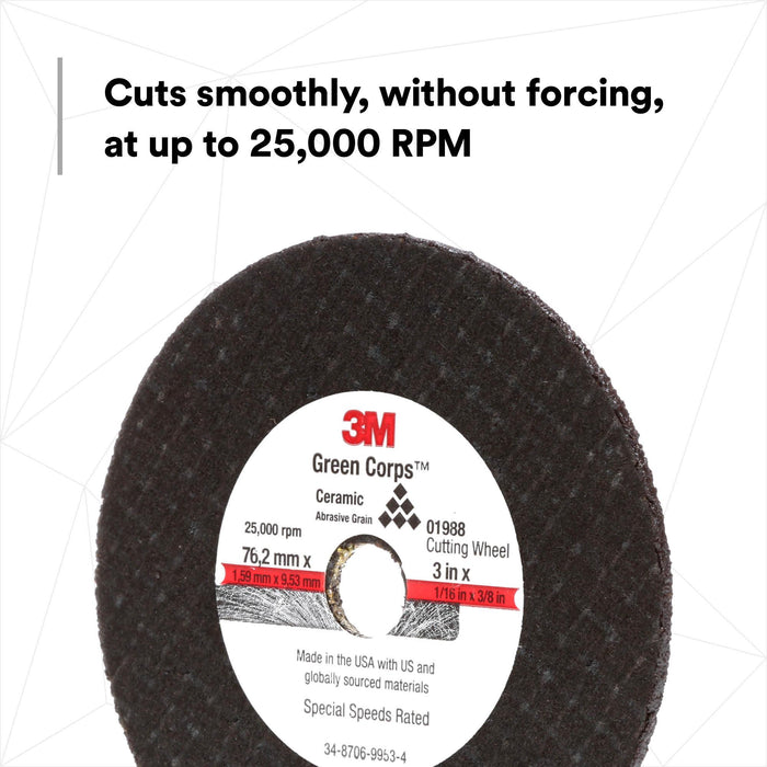3M General Purpose Cut-Off Wheel 01988, 3 in x 1/16 in x 3/8 in