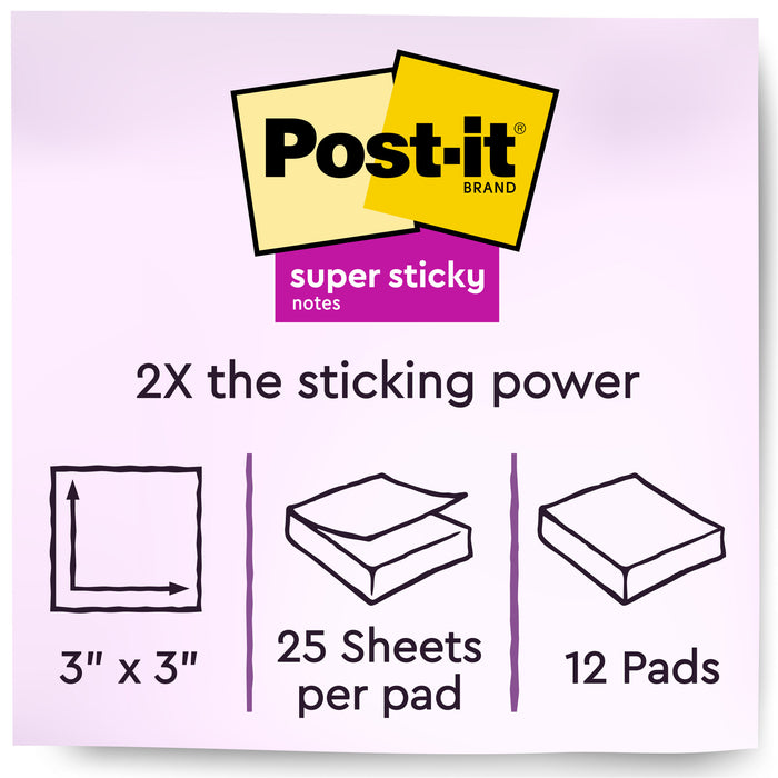 Post-it® Super Sticky Full Stick Notes F330-12SSY, 3 in x 3 in (76 mm x 76 mm)