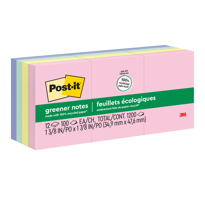 Post-it® Greener Notes 653-RP-A, 1 3/8 in x 1 7/8 in (34.9 mm x 47.6 mm)