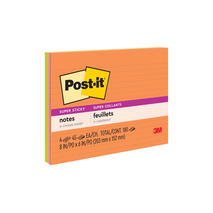 Post-it® Super Sticky Notes 6845-SSPL, 8 in x 6 in (203 mm x 152 mm)