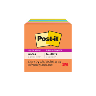 Post-it® Super Sticky Notes 654-5SSUC, 3 in x 3 in (76 mm x 76 mm)