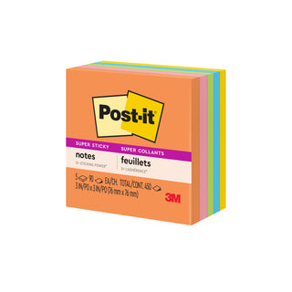 Post-it® Super Sticky Notes 654-5SSUC, 3 in x 3 in (76 mm x 76 mm)