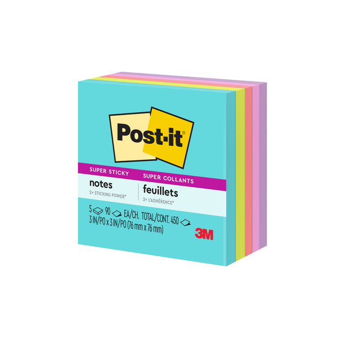 Post-it® Super Sticky Notes 654-5SSMIA, 3 in x 3 in (76 mm x 76 mm)