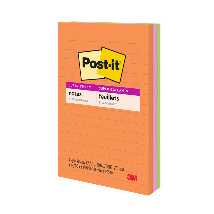 Post-it® Super Sticky Notes 660-3SSUC, 4 in x 6 in (101 mm x 152 mm)