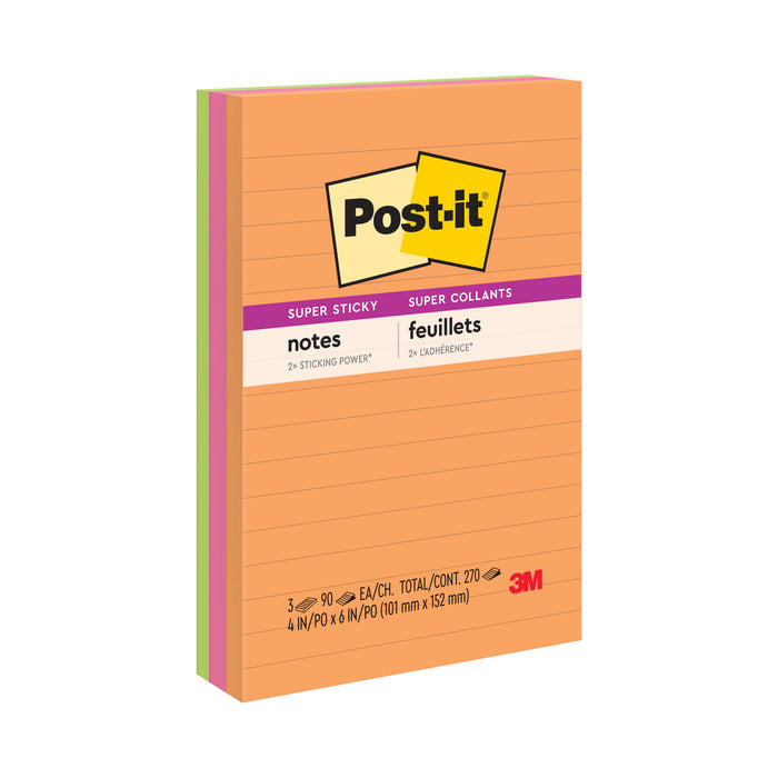 Post-it® Super Sticky Notes 660-3SSUC, 4 in x 6 in (101 mm x 152 mm)