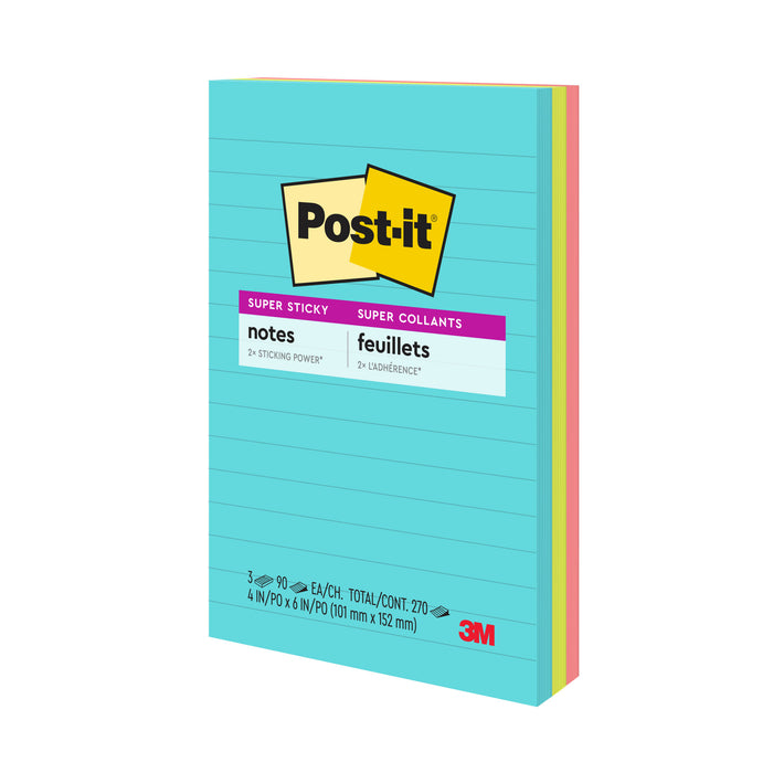 Post-it® Super Sticky Notes 660-3SSMIA, 4 in x 6 in (101 mm x 152 mm)