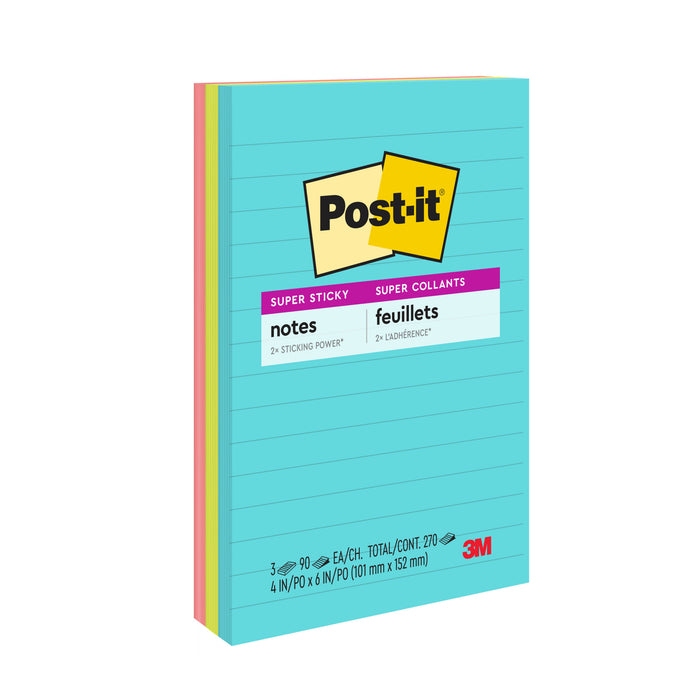 Post-it® Super Sticky Notes 660-3SSMIA, 4 in x 6 in (101 mm x 152 mm)
