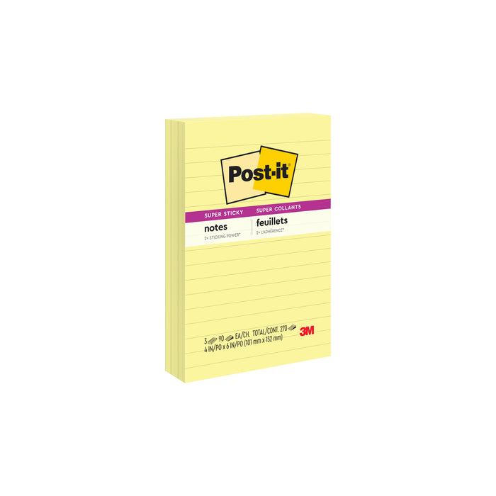 Post-it® Super Sticky Notes 660-3SSCY, 4 in x 6 in (101 mm x 152 mm)