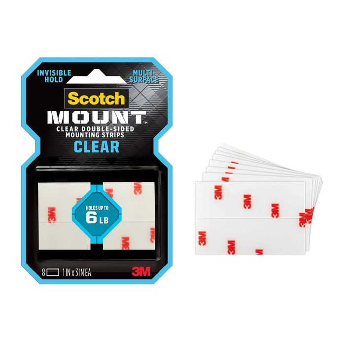 Scotch-Mount Clear Double-Sided Mounting Strips 410H-ST, 1 in x 3 in