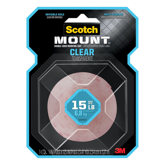 Scotch-Mount Clear Double-Sided Mounting Tape 410H-MED, 1 in x 125 in