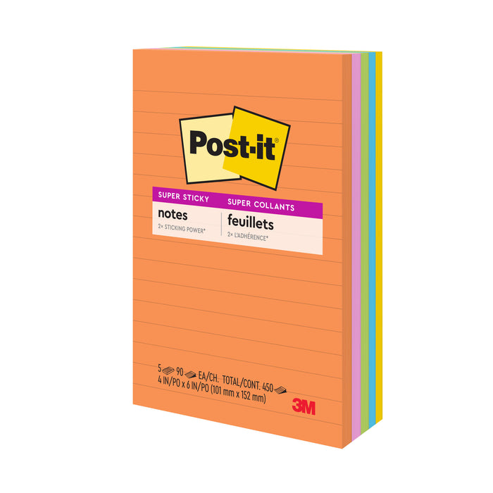Post-it® Super Sticky Notes 660-5SSUC, 4 in x 6 in (101 mm x 152 mm)