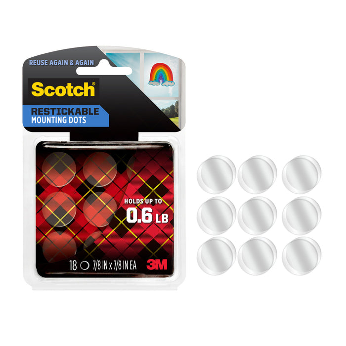 Scotch® Restickable Mounting Dots R105S, 0.875 in x 0.875 in (2.2 cm x 2.2 cm)