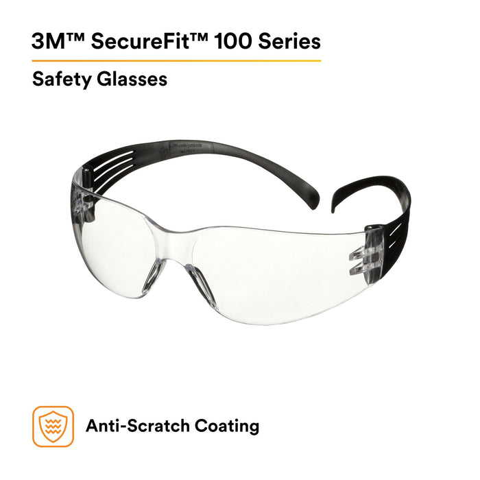 3M SecureFit 100 Series SF101AS-BLK, Black Temples, Clear Anti-Scratch Lens