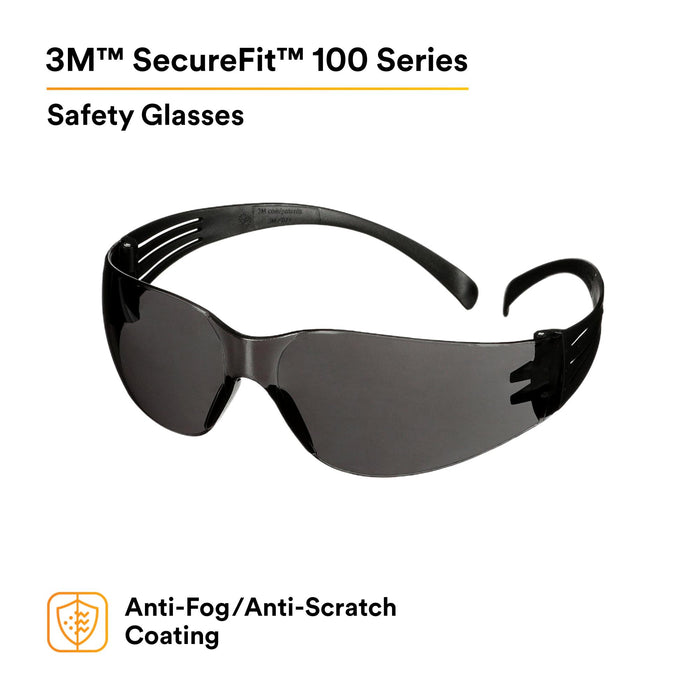 3M SecureFit 100 Series SF102AF-BLK, Black Temples