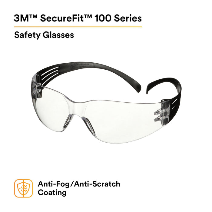 3M SecureFit 100 Series SF101AF-BLK, Black Temples