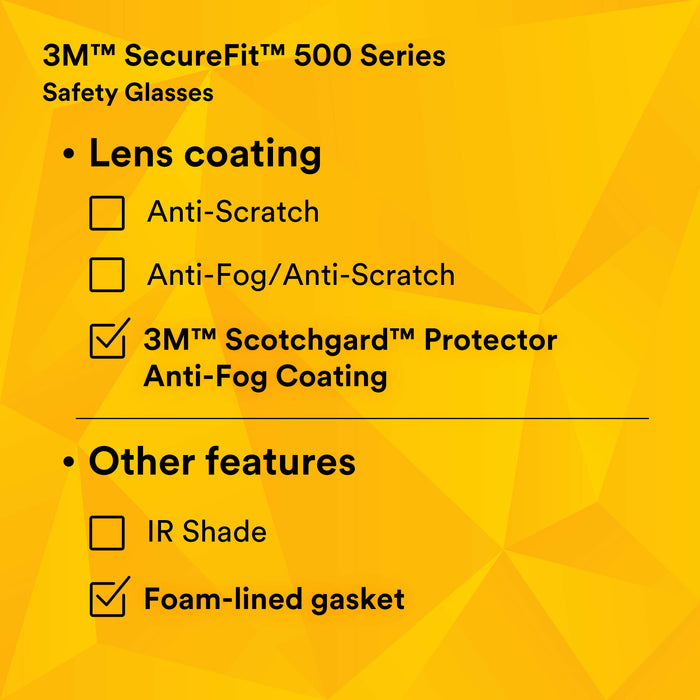 3M SecureFit 500 Series SF507SGAF-BLK-FM, Black, Scotchgard Anti-Fog Coating