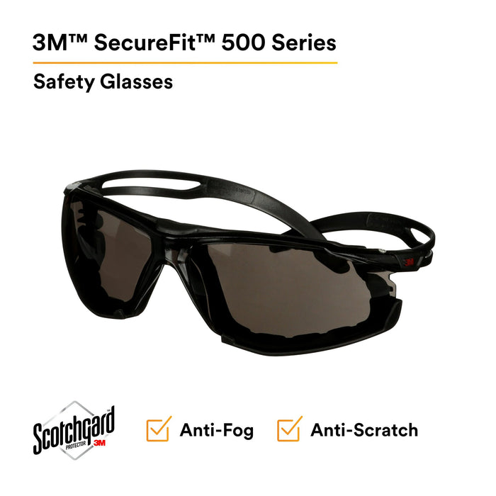 3M SecureFit 500 Series SF502SGAF-BLK-FM, Black, Scotchgard Anti-Fog Coating