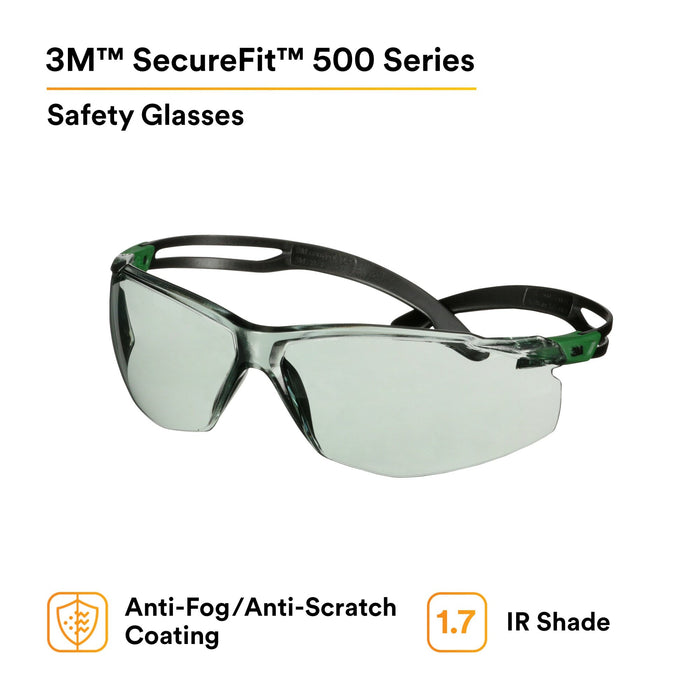 3M SecureFit 500 Series SF517AF-GRN, Black/Green, IR 1.7 Gray AF-AS Lens