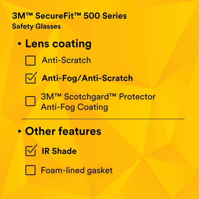 3M SecureFit 500 Series SF550AF-GRN, Black/Green, IR 5.0 Gray AF-AS Lens