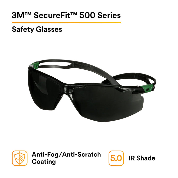 3M SecureFit 500 Series SF550AF-GRN, Black/Green, IR 5.0 Gray AF-AS Lens