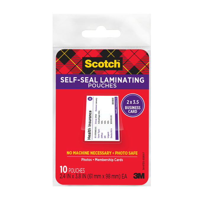 LS851-10G-SR Scotch Self-Sealing Laminating Pouches 2.4 in x 3.8 in