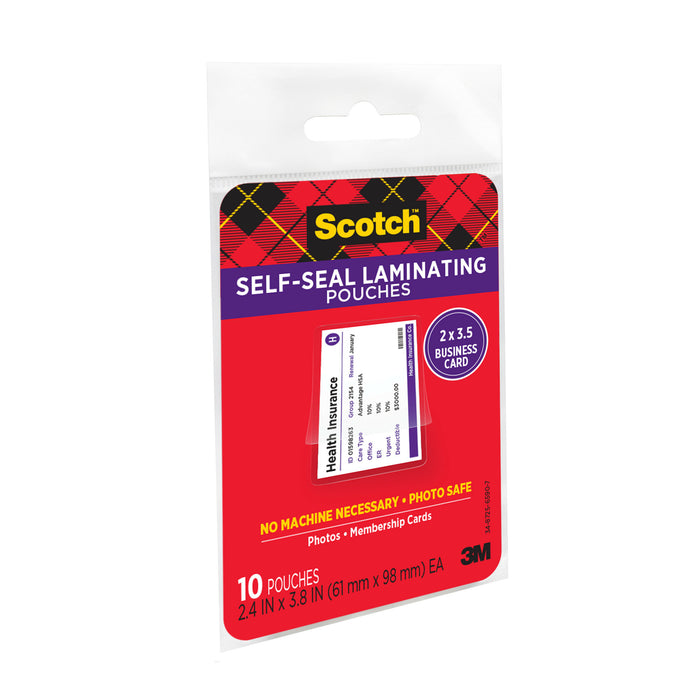 LS851-10G-SR Scotch Self-Sealing Laminating Pouches 2.4 in x 3.8 in