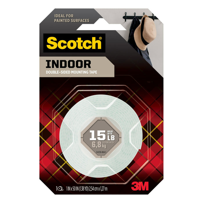 Scotch® Indoor Double-Sided Mounting Tape 114S, 1 in x 50 in (2.54 cm x 1.27 m)