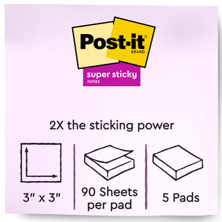 Post-it® Super Sticky Notes 654-6SSCY, 3 in x 3 in (76 mm x 76 mm)