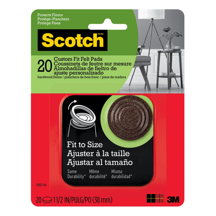Scotch Custom Fit Felt Pads SP882-NA, Brown, 1.5 in, 20 ct
