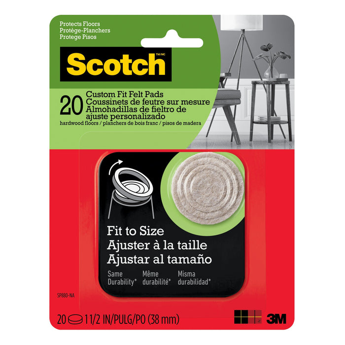 Scotch Custom Fit Felt Pads SP880-NA, Beige, 1.5 in, 20 ct