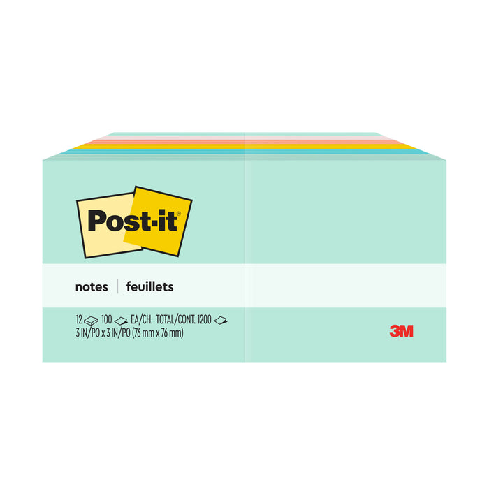 Post-it® Notes 654-AST, 3 in x 3 in (76 mm x 76 mm) Marseille colors