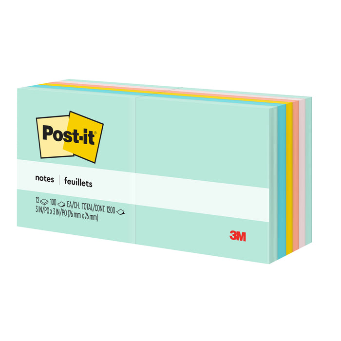 Post-it® Notes 654-AST, 3 in x 3 in (76 mm x 76 mm) Marseille colors