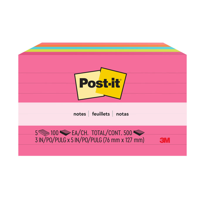 635-5AN Post-it® Notes, 3 in x 5 in (76 mm x 127 mm) Capetown Colors, Lined