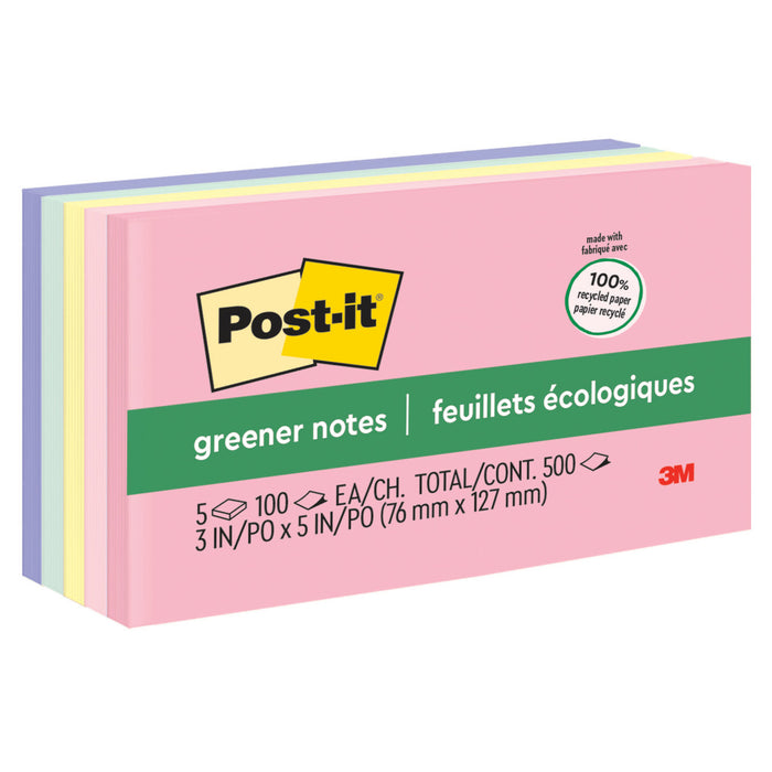 Post-it® Greener Notes 655-RP-A, 3 in x 5 in (76 mm x 127 mm) Helsinki Colors