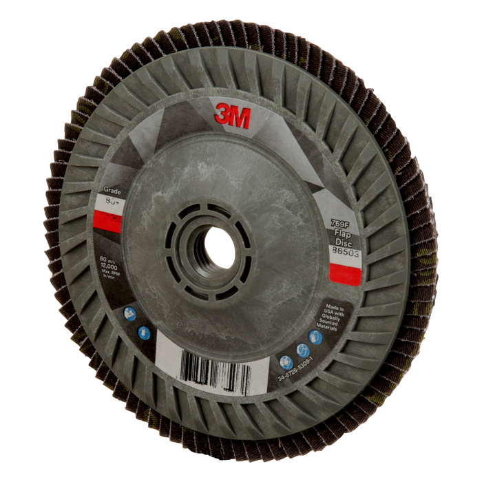3M Flap Disc 769F, 80+, T27 Quick Change, 5 in x 5/8 in-11