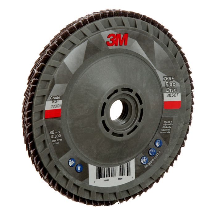 3M Flap Disc 769F, 80+, T29 Quick Change, 4-1/2 in x 5/8 in-11