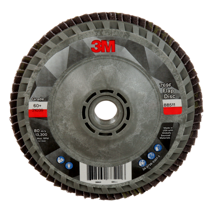 3M Flap Disc 769F, 60+, T27 Quick Change, 4-1/2 in x 5/8 in-11