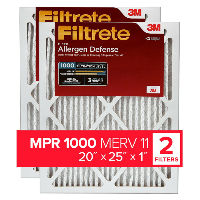 Filtrete Electrostatic Air Filter 1000 MPR AD03-2PK-1E, 20 in x 25 in x 1 in