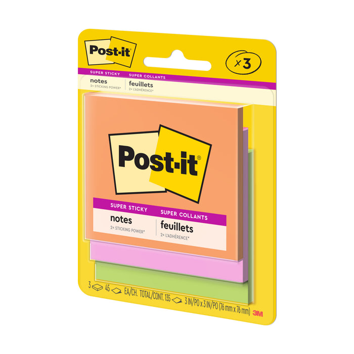 Post-it® Super Sticky Notes 3321-SSAU, 3 in x 3 in (76 mm x 76 mm)