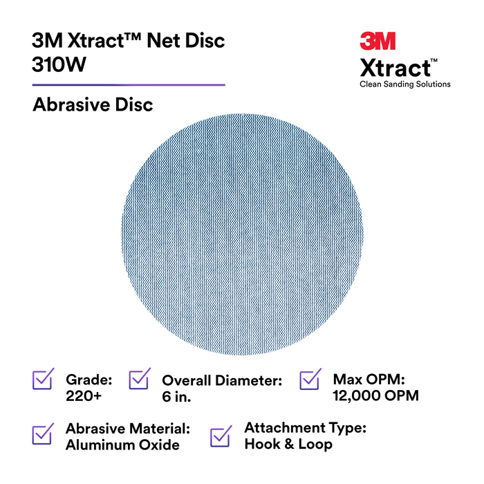 3M Xtract Net Disc 310W, 220+, 6 in x NH, Die 600Z, 50/Carton