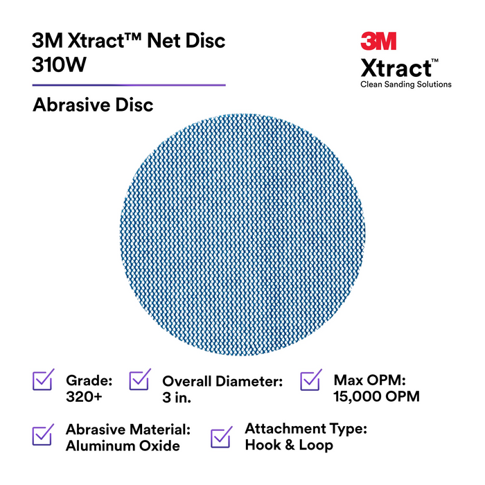 3M Xtract Net Disc 310W, 320+, 3 in x NH, Die 300V, 50/Carton
