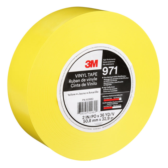 3M Durable Floor Marking Tape 971, Yellow, 2 in x 36 yd, 17 mil, 6Roll/Case